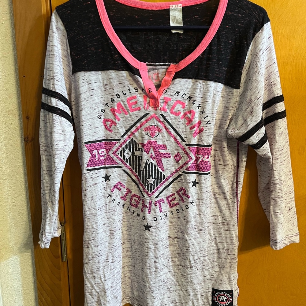 American Fighter Long Sleeve Tee in Gray and Pink